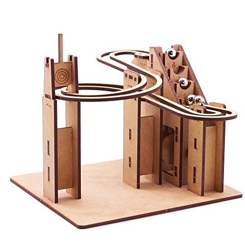 Mize Marble Run Automata Assembly Model Kits Wooden 3D Puzzles (Motor Operating Staircase Marble Track) Mechanical Puzzles for Kids & Kidults, Home Room Office Interior Decor