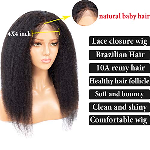 Feelgrace-Natural-Black-10A-Grade-Kinky-Straight-Human-Hair-Lace-Closure-Wigs-for-Black-Women-Brazilian-Virgin-Kinky-Straight-Yaki-Wig-200-Density-Lace-Wig-12-inches