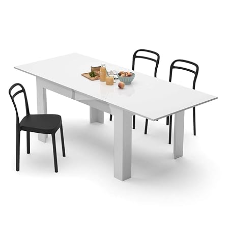 Mobili Fiver, Ausziehtisch Küche, Easy, Hochglanz weiß, 140 x 90 x 77 cm