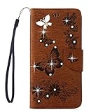 Samsung Galaxy Note 8 Case, ARSUE Shock Absorbing Premium Soft Flip Folio [Kickstand Feature] PU Leather Wallet Butterfly Flower Case with ID&Credit Card Pockets for Samsung Galaxy Note 8,Brown/Bling
