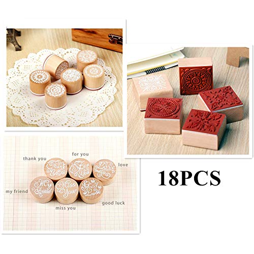 PHAETON 18PCS Floral Pattern Stamp, Lace Wooden Rubber Stamp for DIY Craft Card and Scrapbooking - Thumbnail 4
