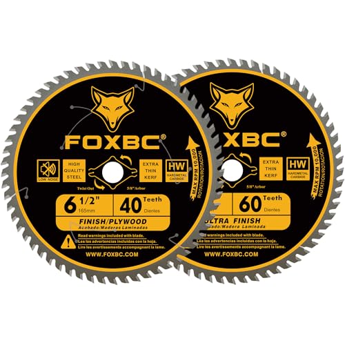 FOXBC 6-1/2 inch Circular Saw Blade 40T 60T Combo Pack, Ultra Fine Finish for Wood Cutting, Thin-Kerf with 5/8