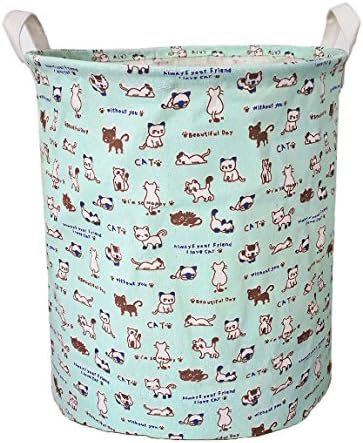 Merdes Waterproof Foldable Laundry Hamper, 15.7’’×19.7’’ Dirty Clothes Laundry Basket, Linen Bin Storage Organizer for Toy Collection (Cat)