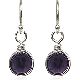 Sterling Silver Amethyst Drop Earrings, Handmade Natural Gemstone Dangle Jewelry, February Birthstone