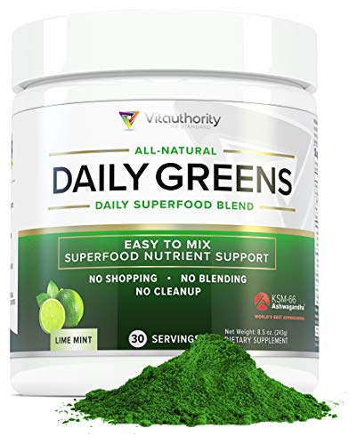 Daily Greens Superfood Powder: Best Tasting Non-GMO Greens Detox Powder with Spirulina, Matcha Green Tea, Barley Grass Juice Powder, Vegan, Lime Mint, 30 SRV