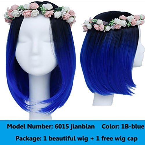 Women's Wig Short Bob Dark Root Wig Women's Fashion Top Quality Heat Resistant Synthetic Ombre Black to Blue Hair Wigs for Women (1b/blue)