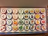 Shops 17 Self Inking Stamps for Kids, 32 count, assorted numbers, emojis, animals, fruit, and vegetables