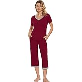 WiWi Viscose from Bamboo Pajamas Set for Women Summer Sleepwear Pjs Comfy Short Sleeve Tops Capri Pants Sets S-XXL