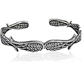 YWMAN Stainless Steel Angel Wing Bracelet, Wing Feather Cuff Bracelet, Vintage Angel Wing Bracelet Jewelry Gift for Men Women