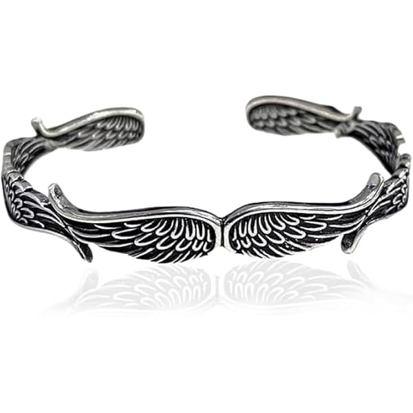 Sterling Silver Wings Cross Bracelet - Vintage Angel Wings Skull Link Bangle For Men & Women