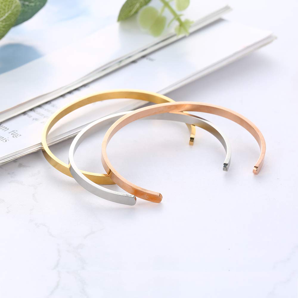 GAGAFEEL Cuff Bracelet Custom Engraved Message Date DIY Unisex Open Bangle Christmas Personalized Gift (Steel)