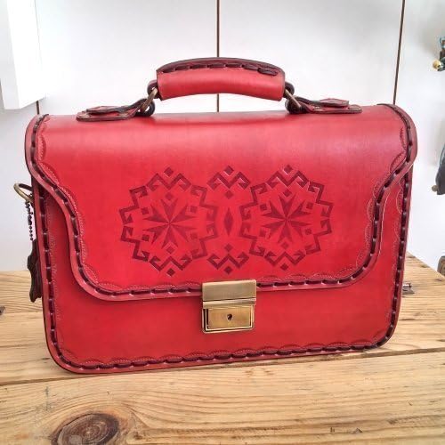 12" Genuine Leather Briefcase Handmade Briefcase Mens Messenger, Suitcase, Large, Red