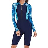 Mselyseshe Women Rash Guard Long Sleeve Shirts Boyleg One Piece Swimsuit Surfing Bathing Suit UPF 50 Front Zip Surf Wetsuit