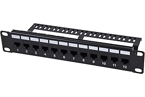 GeeekPi 12-Port Cat6 Patch Panel, 10 inch 1U Rack Mount Modular Panel with Keystone Coupler & Cable Management for DeskPi Rac
