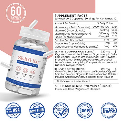 Zen Nutrients SkinVite No.1 Acne + Rosacea + Eczema Natural Skin Supplement, Clear Skin Support
