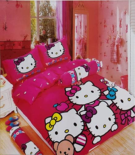 lipsunique Hello Kitty Mickey Mouse Print Microfiber Double Bedsheet for Kids (Pink and Purple)