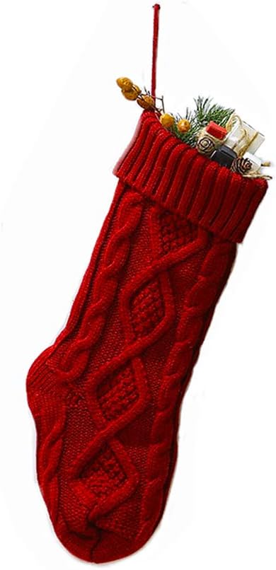 Stockings & Holders - Meiosuns Christmas Stockings Cable Knit Stocking Christmas Decorations Goodie Bags Gift Fireplace Xmas Tree Stocking Ornaments for Holiday Family Friends (Burgundy, Length 18