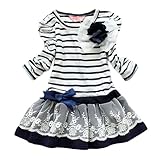 PanDaDa Girls Bowknot Striped Tutu Dress Party Long Sleeve T-shirt Skirt 2-7y