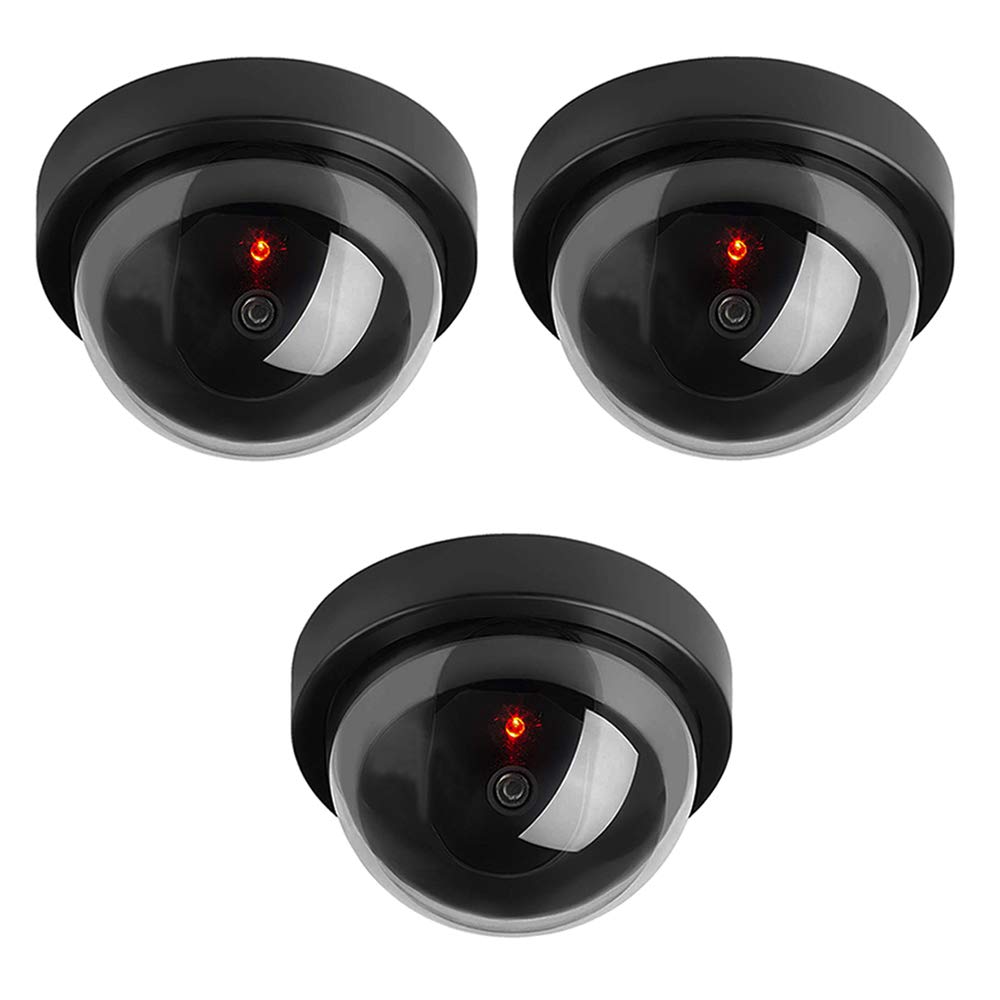 ELEAR™ 3 X Black Dome Fake Dummy Security CCTV Camera Waterproof IR LED Flashing Red Light Outdoor Indoor Surveillance