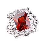 Psiroy 925 Sterling Silver Created Garnet Filled Filigree Art Deco Statement Ring Size 7