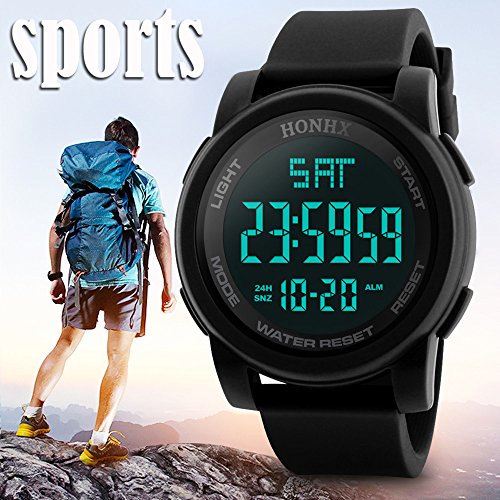 Men's Digital Watch Large Face LED Wrist Watches Military Sports Electronic Waterproof Outdoor Stopwatch (Black -1)