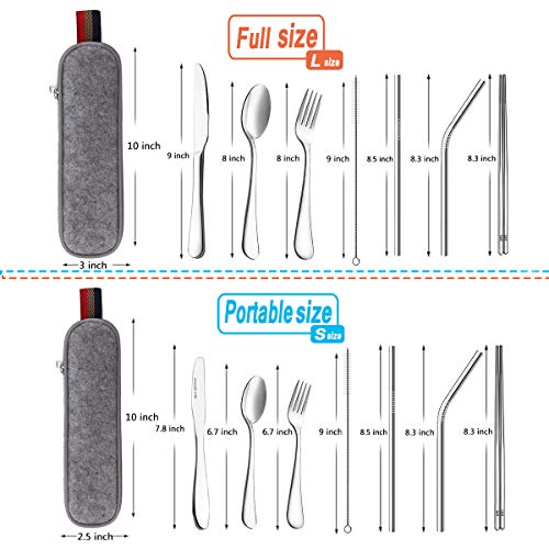 Reusable Travel Utensils Silverware with Case,Travel Camping Cutlery set,Chopsticks and Straw for Camping, Portable Flatware Cutlery Set with Case, Stainless steel Travel Utensil set 8 Piece