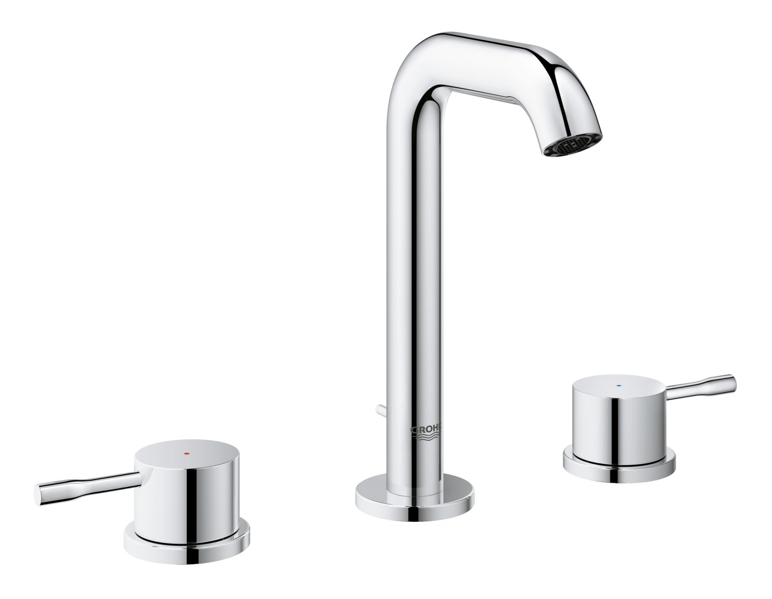 GROHE Essence – 3 Hole Basin Mixer Tap with Pop-Up Waste Set (Deck-Mounted, M-Size 193mm, Dual Handle Metal Lever, Ceramic Disc 90°, Water Saving Aerator 5.7 l/min), Chrome, 20296001