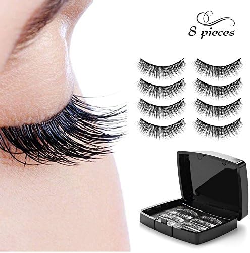 Magnetic eyelashes No Glue Needed Premium Quality 3D Reusable Lashes Extension 0.2mm Ultra Thin Dual Magnets lashes,Natural Look 4 Pair/8 Pieces