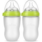 AJ Cuddora Silicone Baby Bottles 8oz Anti-Colic Wide Neck, Soft Nipple, Dual Vents, Newborn Friendly, Breastfeeding Support, BPA Free New Gen (2pack)