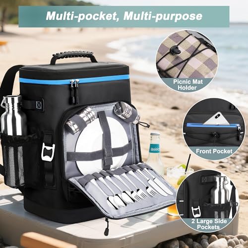 YOUNGOA Mochila Nevera Isotérmica, Mochila Termica Grande de 30 litros con Aislamiento Térmico y A Prueba de Fugas, Bolsa Picnic Impermeable para Hombre y Mujer