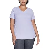 Skechers Women's V-Neck Short Sleeve Ribbed Tee (Lavender, X-Large)