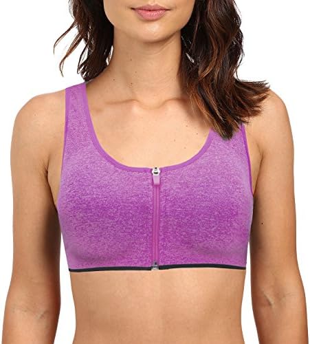 FitYorker Women's High Impact Wireless Seamless Front Zipper Sports Bra with Removable Pads Large - Purple