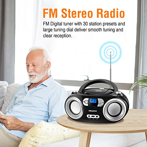 MEGATEK Portable CD Player Bluetooth Boombox with FM Radio, USB, Aux