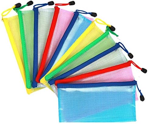 YoeeJob A6 Mesh Pockets Inserts Plastic Zipper Envelope File Invoice Bags Bill Cash Money Pouches Organizers,Assorted 10 Per Pack