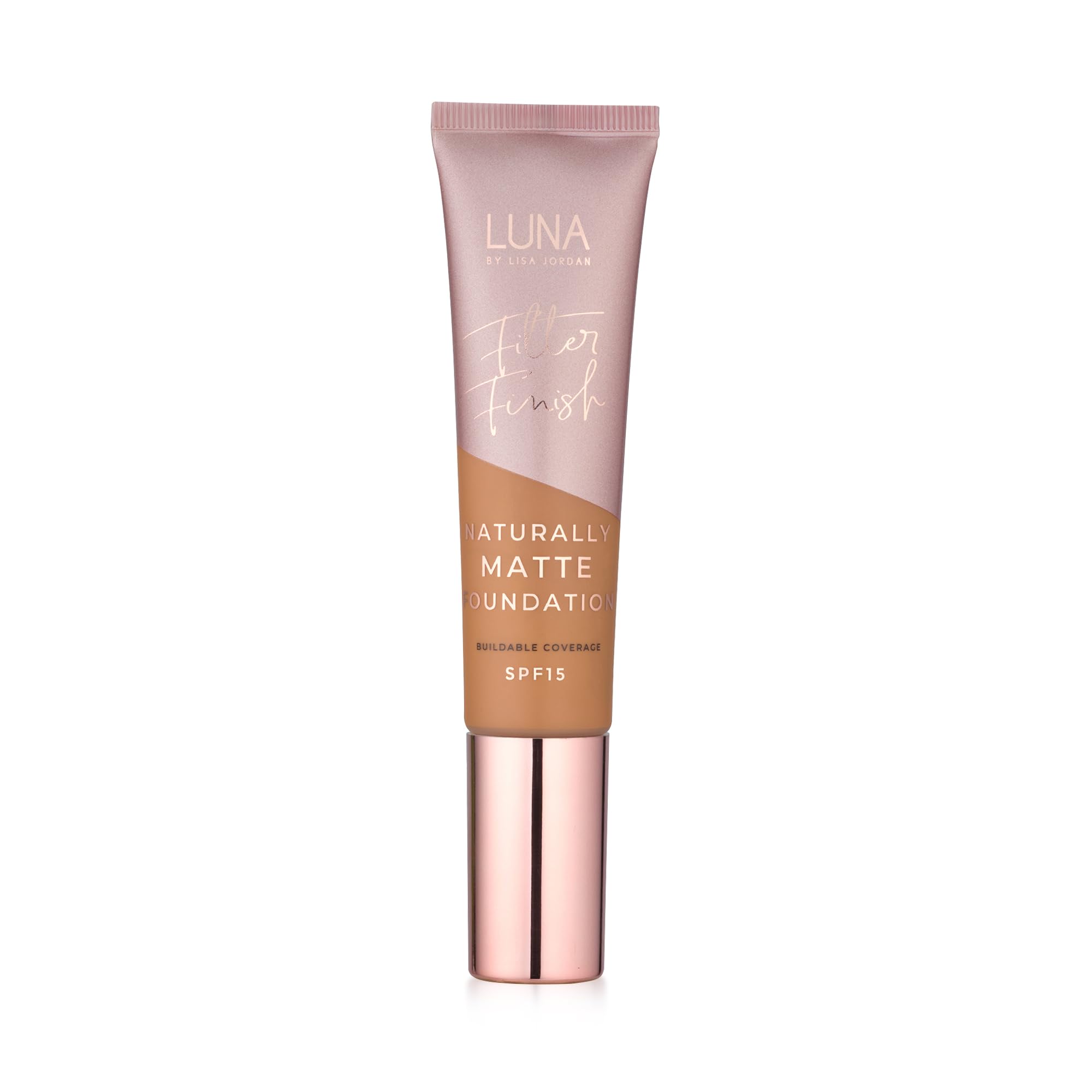 LUNA Matte Foundation in RICH Shade - Contains Vitamin E and SPF15 - Oil-Free Face Foundations with Golden Undertone - Suitable for Oily and Sensitive Skin