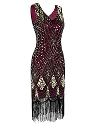 PrettyGuide Vestido de cóctel con lentejuelas, de los años 20 Gatsby, vestido de flecos