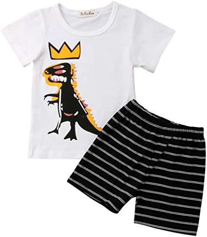 2Pcs Toddler Kids Boys Summer Cartoon Crocodile T-Shirt Tops Plaid Shorts Outfits Set Clothes