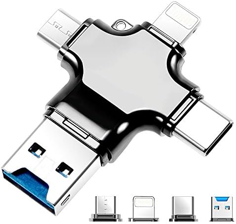 Super Speed 4 in 1 Card Reader TF Card Reader Lightning Connector - Multi-functional Memory Card Reader with USB Type C, USB Micro SD for iPhone 6 7 iPad Air and Android Phone PC Macbook (Black)