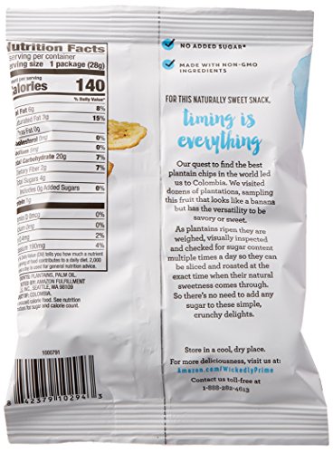 Wickedly Prime Plantain Chips, Simple & Slightly Sweet, Snack Pack, 1 Ounce (Pack of 36)