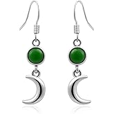 Watforsh Silver Dangle Earrings for Women with Jade Green Stone and Moon Earrings Boho Style for Western Jewelry