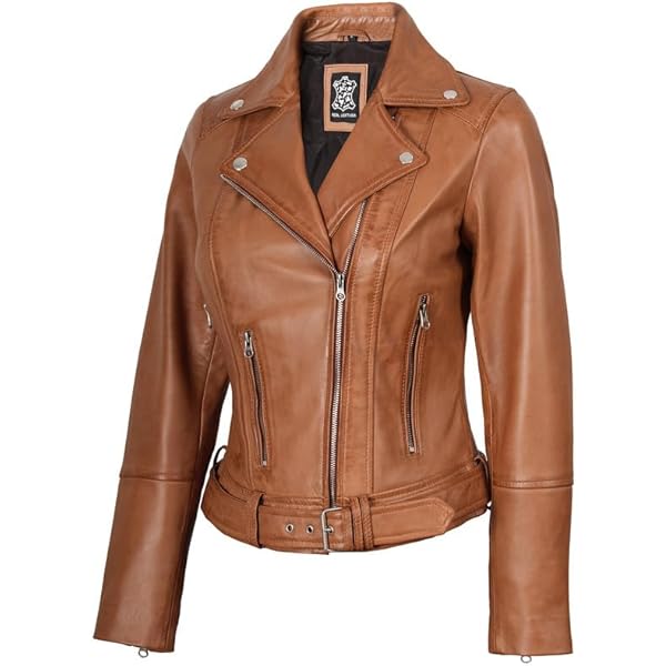 Mens Cross Zip Tan Brown Leather Retro Quilted Biker Jacket at