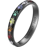 BISAER 3mm 3.4mm Paw Print Ring S925 Sterling Silver Ring Puppy Dog Cat Paw Ring, Multicolor Pet Print Enamel Ring for Women Size 5-10