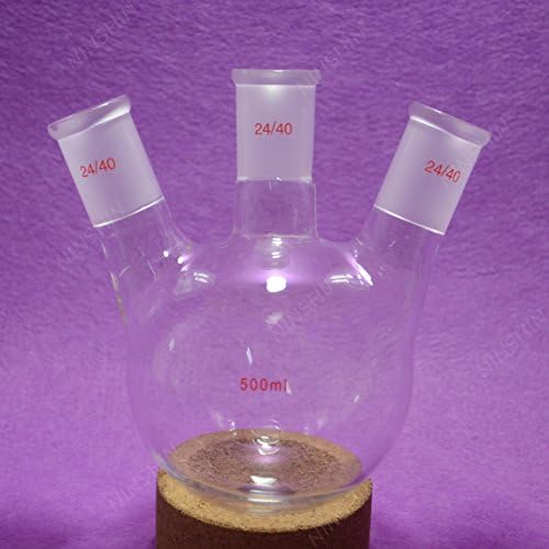 NANSHIN Glassware,500ml,3 neck,24/40,Round bottom Glass Flask,Three Necks Lab Bottle,Heavy wall