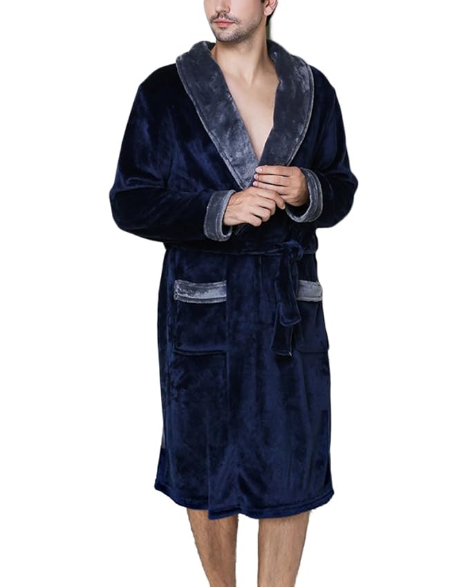 Unisex Adult Bathrobe Knee Length Dressing Gown Tie Waist Nightwear