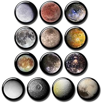 Dwarf Planets & Moons 13 pcs Button Fridge Magnets Set Pack Astronomy Universe Stars 601-P003 Solar System Spcae Galaxy Pluto Ceres,Home Kitchen Refrigerator Decor Gifts (Round 1.5 inch|3.7cm)