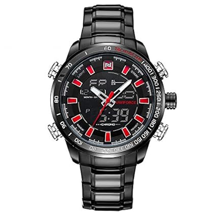 Full Black Red Pointers Stainless Steel Watch for Men & Boys + Kids Sport Watch