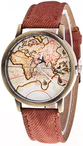 Women Watches Ladies Girls Global Travel By Plane World Map Quartz Leather Band Wrist Watch on Sale (Brown)