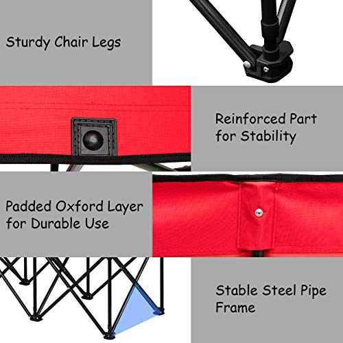 Giantex Portable Folding 6 Seats Chair Sideline Bench W/Seat Backs & Carry Bag Sports Team Camping (Red) - Thumbnail 3