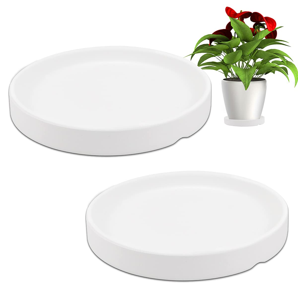 LNQ LUNIQI Round 4 Inch Ceramic Plant Saucer Drip Tray Set of 2 for Indoor Small Flower Pots Home Garden Outdoor Flower Plant Pot,White Saucers