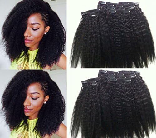10inch Kinky Straight Clip In Hair Extensions 8A Grade Brazilian Virgin Remy Italian Kinky Coarse Yaki Human Hair Clip Ins for Black Women Natural Hair Extensions 7Pcs 120g